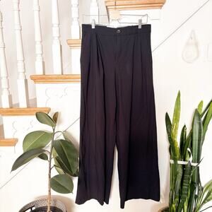 Zara Wide-Leg Trousers Black Pleated Tailored Workwear Minimalist Size M